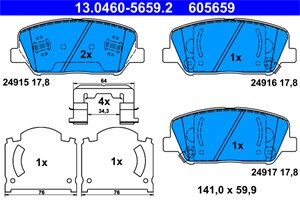 Bilde av Bremseklosser Sett, Framaksel, Hyundai,kia, 58101-2ma00, 58101-2ta61, 58101-2va70, 58101-a6a70, 58101-a7a20