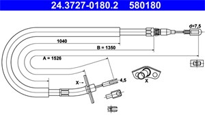 Kabel, parkeringsbremse, H&#248;yre bak