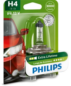 Halogenlampe&#160; PHILIPS LongLife EcoVision H4 P43t-38