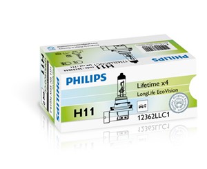 Halogenp&#230;re PHILIPS LongLife EcoVision H11 PGJ19-2