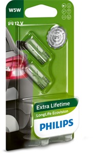 P&#230;re PHILIPS LongLife EcoVision W5W W2,1x9,5d, Bak, Foran, Foran eller bak, Kj&#248;ret&#248;y bakd&#248;r, Kj&#248;ret&#248;y bakvindu, Sideinstallasjon, Fotrom, Skvettskjerm