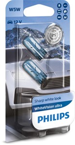 P&#230;re PHILIPS WhiteVision ultra W5W W2,1x9,5d, Bak, Foran, Foran eller bak, Kj&#248;ret&#248;y bakd&#248;r, Kj&#248;ret&#248;y bakvindu, Sideinstallasjon, Fotrom, Skvettskjerm