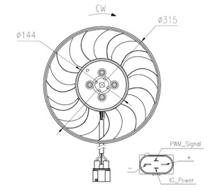 Ventilator, motorkj&#248;ling, H&#248;yre, Venstre